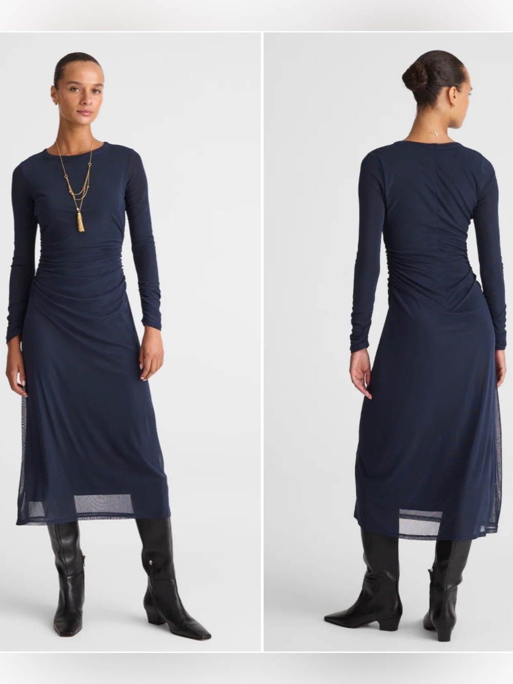Madewell Long-Sleeve Ruched Midi Dress Classic Navy Blue Plus Size 3X NWT